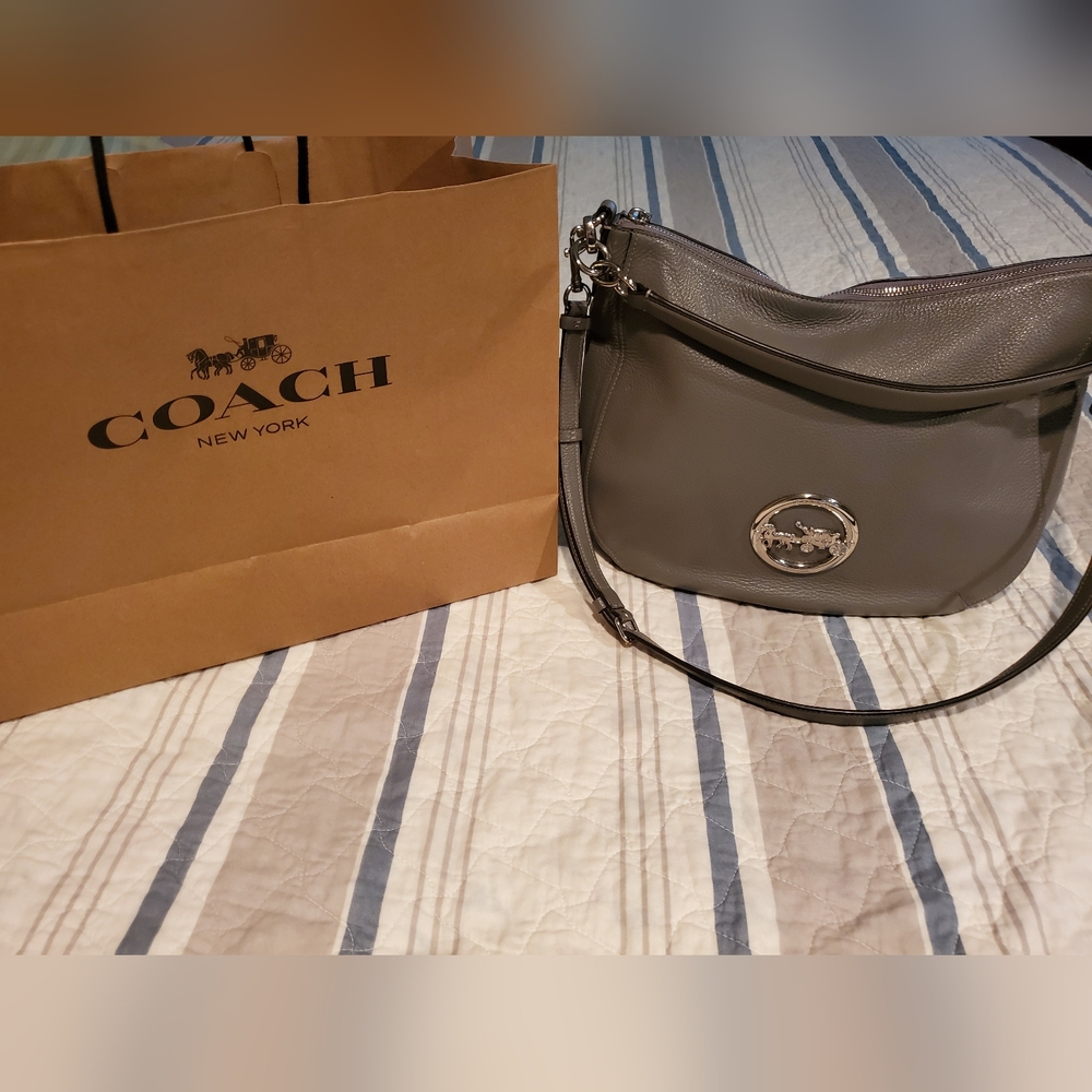 Coach Gray Leather Saddle Shoulder Bag